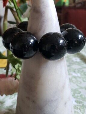 Black Big Bakelite Beaded Stretch Bracelet - Women Jewelry